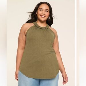 Lane Bryant Olive Smocked Halter Top